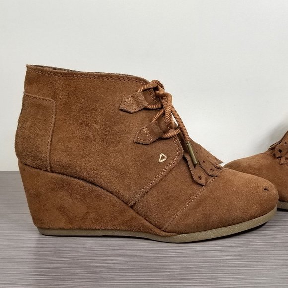 TOMS Desert Kiltie Fringe Wedge Bootie, Brown Suede, Womens Size 7.5 US / 38 - Picture 7 of 11